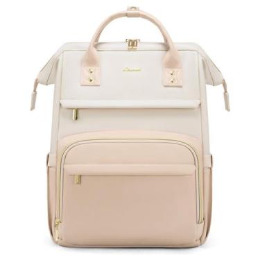 Imagem de Mochila de couro LOVEVOOK para mulheres com laptop de 17 polegadas beg