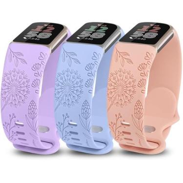 Imagem de Pulseira de silicone gravada floral Minyee para Fitbit Charge 6/5