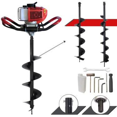 Imagem de Kit Perfurador de Solo Completo Anmax GD520B À Gasolina 2T 52cc 2,2HP de Potência Alta Rotação Com Brocas 80x10cm, 80x15cm e 80x20cm