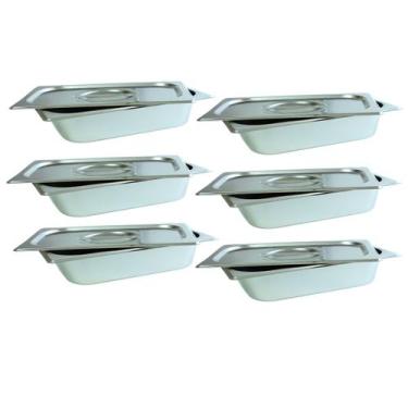 Imagem de 6 Cuba Gastronomica Inox Com Tampa 1/4x65 Gn Buffet Cozinha - JMA Inox