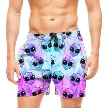 Imagem de Short De Praia Shorts Banho Mauricinho Alienigena 114 - smoke, Preto, 