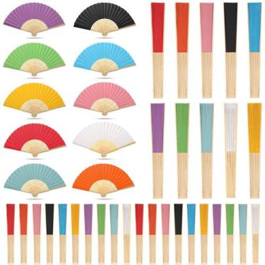 Imagem de Ventiladores dobráveis portáteis Yinkin Bamboo, pacote com 100 (várias