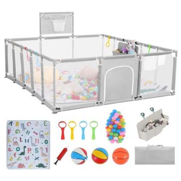 Imagem de Baby Playpen Clocly 200x180 cm com tapete e bolas cinza claro