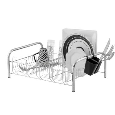 Imagem de Escorredor de Louça Cromado 16 Pratos Quadrados 10 Copos Porta Talher Plástico Cozinha Secador