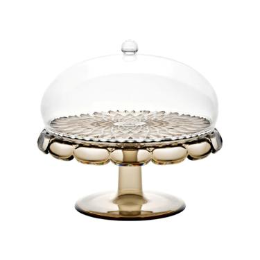 Imagem de PRATO PARA BOLO GUZZINI COM DOMO E PEDESTAL SMALL EM ACRÍLICO VANITY TERRA 30CM SMOKE 131901STE282