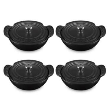 Imagem de CONJUNTO 4 PANELAS BUFFET LE CREUSET GOURMAND COM TAMPA 13CM EM FERRO FUNDIDO BLACK MATTE 21502130000425