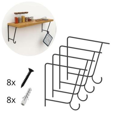 Imagem de 4 Suporte De Prateleira Mão Francesa Gancho 20cm Preto - Bella Decor B