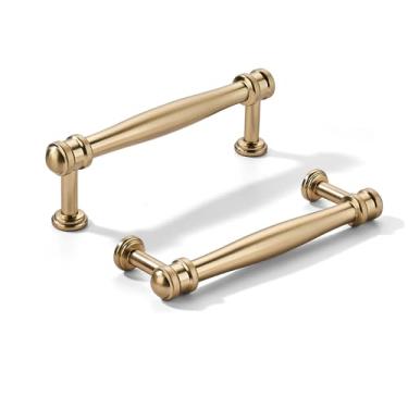 Imagem de khtumeware Pacote com 10 puxadores de armário de bronze champanhe central com orifício de 89 mm, alça sólida para armário de cozinha resistente, ferragens de armário para penteadeira, puxador de