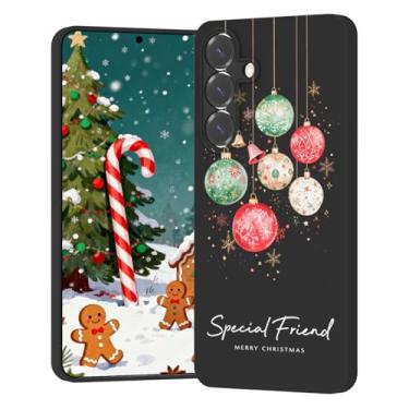 Imagem de YESPURE Capa de Natal para Samsung Galaxy S25 linda estética Feliz Natal bola de luz impressa preta projetada para mulheres crianças meninas capa de celular fina fosca de borracha macia para Galaxy
