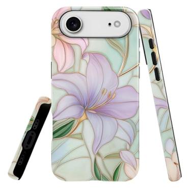 Imagem de heindiy Compatível com iPhone 17 Air, capa brilhante, proteção total, à prova de choque, anti-arranhões, capa de TPU, capas para homens e mulheres - flores de lírios vintage