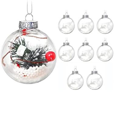Imagem de Bolas de enfeite transparentes de 8 cm, 8 peças de bolas de plástico transparentes para pendurar, enfeites de plástico DIY, perfeitos para decoração em árvores de Natal, casamento, festa