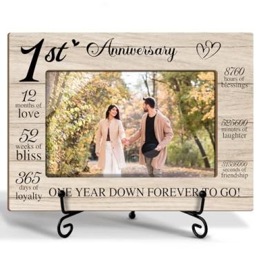 Imagem de rizotus Porta-retrato de 1º aniversário, presente romântico de um ano de casamento, dia dos namorados, para namorado, namorada, marido, esposa, moldura de madeira 10 x 15 cm, exibição de mesa