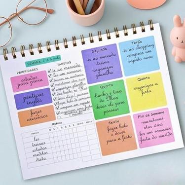 Imagem de Planner Semanal Colorido 50 Folhas A5 - Agenda Organizador com Espiral, Lista de Tarefas, Hábitos e Prioridades - Bloco de Planejamento para Produtividade Pessoal, Trabalho e Estudos