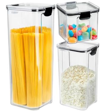 Imagem de Kit 3 Potes Herméticos 2,15L + 1,45L + 710ml | Porta Mantimentos Temperos Condimentos| Organizador Empilhável Cozinha Armário | BPA Free | Armazenamento em Geladeira Freezer | Tipo Acrílico