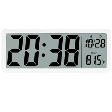 Imagem de SwlatUtokf Relógio de parede digital grande de 21,6 cm, operado por bateria ou plugue, relógio digital LCD, visor grande com hora, data e temperatura, relógio de parede e mesa para quarto, sala de