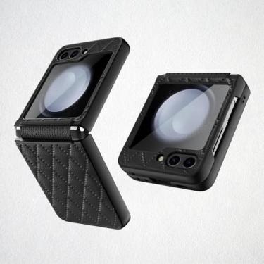 Imagem de Capa de telefone de couro para Samsung Galaxy Z Flip 5 Flip5 ZFlip5 5G Capa protetora rígida, preta, para Galaxy Z Flip5