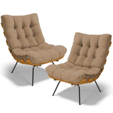 Imagem de Kit 2 Poltronas Decorativas Sala de Estar Costela L02 Linho Bege Escuro - Lyam Decor
