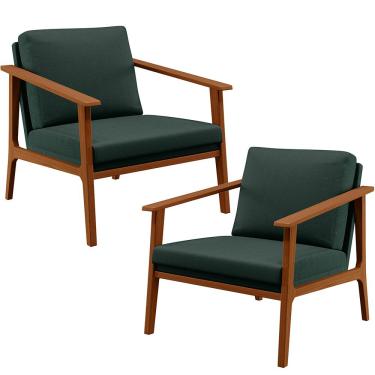Imagem de Kit 02 Poltronas Decorativas Para Sala de Estar Petra B04 Linho Verde Musgo - Lyam Decor