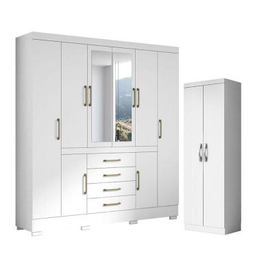 Imagem de Guarda Roupa Casal Nápole 2045149 E Armário Multiuso New 2000192 Branco - Aramóveis