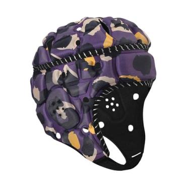 Imagem de Baoblaze Capacete de Rugby Infantil Ajustável Macio e Respirável Boné Esportivo Chapéu para Jogo de Futebol Americano Presente Chapéu de Goleiro Arremessador, Amarelo Roxo