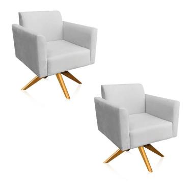 Imagem de Kit 02 Poltronas Giratória Marisa Suede Cinza Base Madeira