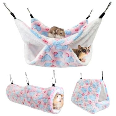 Imagem de PINVNBY Conjunto de 3 peças de rede para furões e ratos, cama de esconderijo de porquinho-da-índia, pequenos animais, túnel de brinquedo, gaiola de furão, acessórios para hamster, esquilo, planador de
