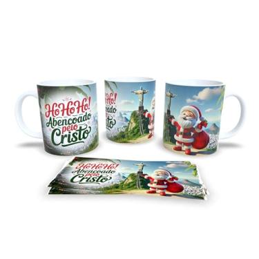 Imagem de Caneca de Natal com Papai Noel Surfista, Porcelana Branca, Tema Tropical, Decoração Praiana de Natal (19988)