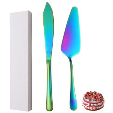 Imagem de XIAOYU Conjunto de faca e servidor de bolo de casamento de aço inoxidável, conjunto de corte de torta de bolo para casamento, festas, aniversários, chá de panela, aniversários, pacote com 2, arco-íris