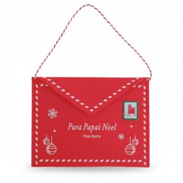 Imagem de Enfeite Decorativo de Natal em Feltro, Formato Envelope, Vermelho, 18x13cm, 1 Unidade