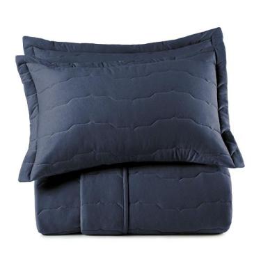 Imagem de Jogo de Colcha King 3 Peças Altenburg Malha Fio Penteado Azul Minimal