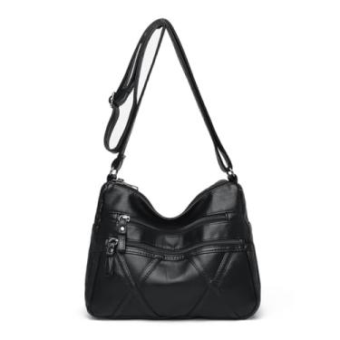Imagem de Bolsas transversais para mulheres, bolsas femininas de couro sintético macio bolsa de ombro bolsa feminina, Preto, 11"L x 4"W x 7.5"H, Bolsa tiracolo feminina com vários compartimentos
