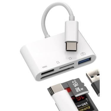 Imagem de Hub USB C para iPhone15 Pro Max Plus para iPad MacBook (4 em 1) OTG TF Leitor de Cartão Micro SD Tipo C Cabo Carregador Adaptador Multiportas Thunderbolt Docking Station Dongle de memória compatível