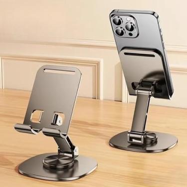 Imagem de Suporte de telefone de alumínio giratório e dobrável, suporte ajustável para smartphones (cinza)