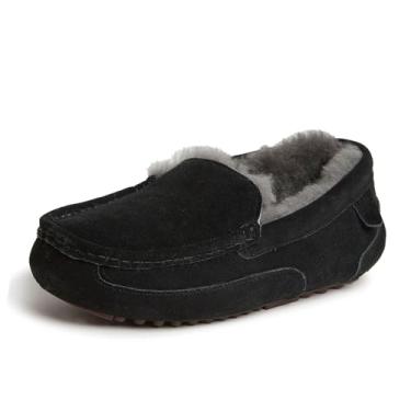 Imagem de Fireside by Dearfoams Pantufa masculina Melbourne Shearling Mocassim, Preto, 11 Wide
