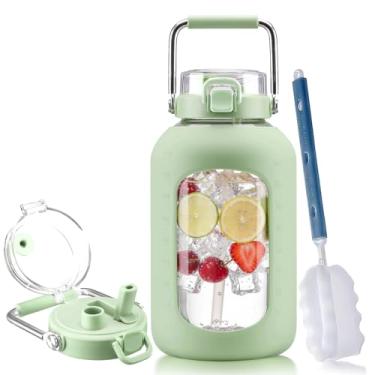 Imagem de BLUEGO Garrafa de água de vidro de 2,8 ml, jarro de água de vidro enorme de 3 litros, verde claro