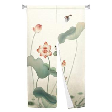Imagem de Leowefowa Cortina de porta japonesa Noren Tapeçaria Tradicional Lotus Bird Impresso Tratamento de Janela Poliéster para Divisor de Quarto Pendurado Decoração de Casa Cortinas de Porta de Cozinha de
