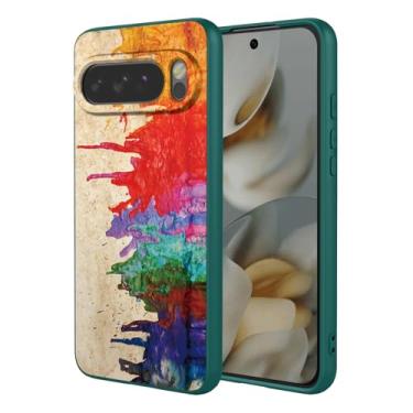 Imagem de OEURVQO Capa artística para Google 10 Pro XL, capa de silicone líquido de toque macio com forro fofo, compatível com carregamento sem fio, capa protetora para Google Pixel 10 Pro XL, aquarela verde