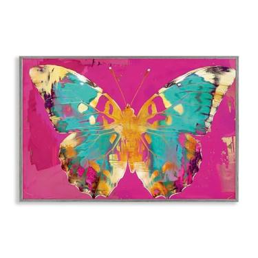Imagem de Stupell Industries Borboleta de joia sobre arte giclée emoldurada rosa e branca, design por LSR Design Studio, 20 x 30