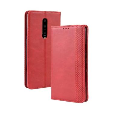 Imagem de Capa para OnePlus 7 Pro,Retro Flip magnético,Caso de telefone de couro PU,Design de carteira com 3 slots de cartão e 1 clipe de dinheiro -Red