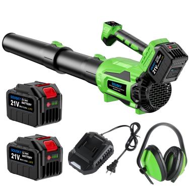Imagem de SOUSKY Soprador de folhas elétrico sem fio com 2 baterias de 6000 mAh e carregador, modo de 4 velocidades - verde