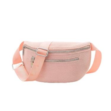 Imagem de Bolsa feminina de veludo cotelê – Pochete transversal moderna com fecho de zíper para passeios casuais, rosa, Medium, Moderno
