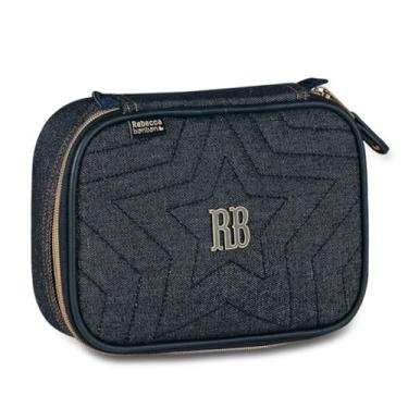 Imagem de Estojo Box Rebeca Bonbon Jeans Vintage Organizador Espaçoso Escolar Trabalho Faculdade