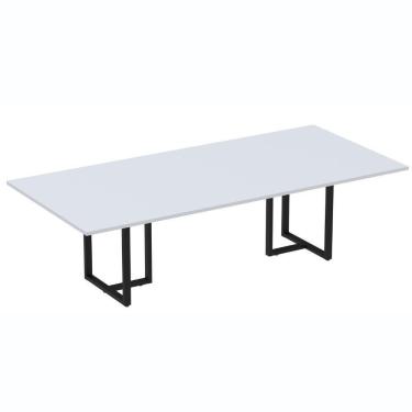 Imagem de Mesa De Reunião Retangular 260 X 120 Cm Pé Tubular Pe25 Em Mdp Cinza Base Preta