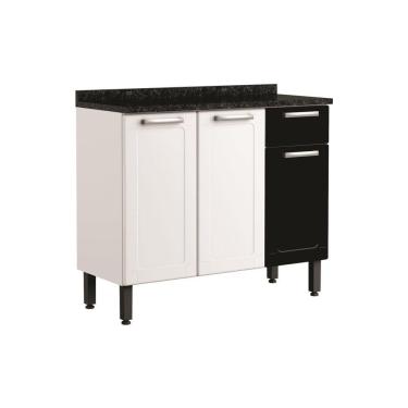 Imagem de Balcão De Aço Tampo 3 Portas 1 Gaveta Preto Branco Bertolini Branco/preto