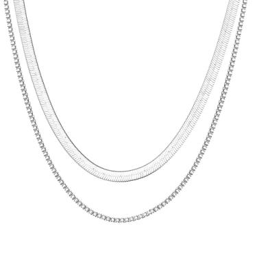 Imagem de Conjunto de colar de corrente de cobra em camadas prateadas – design minimalista de camada dupla, joias delicadas banhadas a prata para mulheres, presente moderno