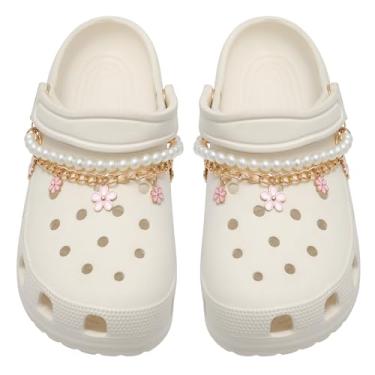 Imagem de Eooberr 2 peças de correntes de sapato oceano brilhantes para meninas, sandálias de verão, tartarugas douradas, pingentes de sapatos de conchas para tamancos, pingentes de decoração de sapatos faça