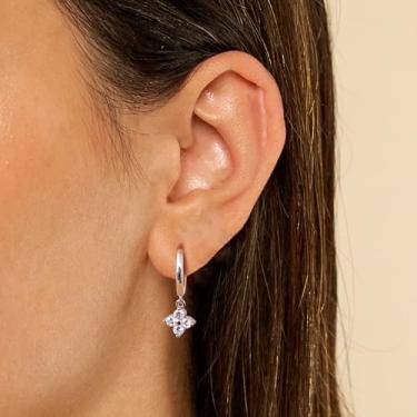 Imagem de Brincos de argola banhados a ouro 14K/18K para mulheres, pequenos brincos de argola de ouro CZ coração delicado pingente de gota, standard, Cobre, Sem pedra preciosa