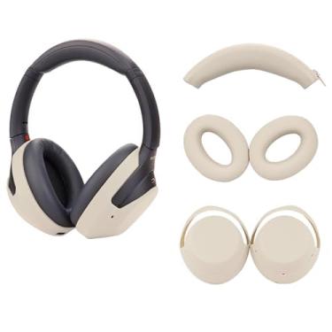Imagem de Umvowuxa Conjunto de 3 capas compatíveis com fones de ouvido Sony WH-1000XM4/WH-1000XM3, capa de fone de ouvido de silicone macio incorporada (off-white)