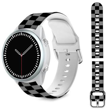 Imagem de TopPerfekt Pulseira compatível com relógio Garmin Forerunner 965 – pulseira de substituição de silicone macio quadriculado para relógio inteligente 965 para mulheres e homens – cinza / preto xadrez
