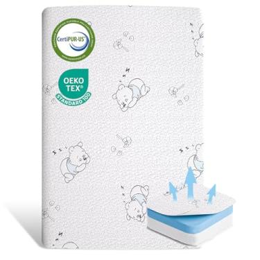 Imagem de ESJAYING Colchão Pack and Play, 96,5 cm x 66 cm de espuma de memória de gel, colchão N Play, com capa jacquard ultramacia, colchão de bebê portátil de dois lados para embalar e brincar, macio, lavável
